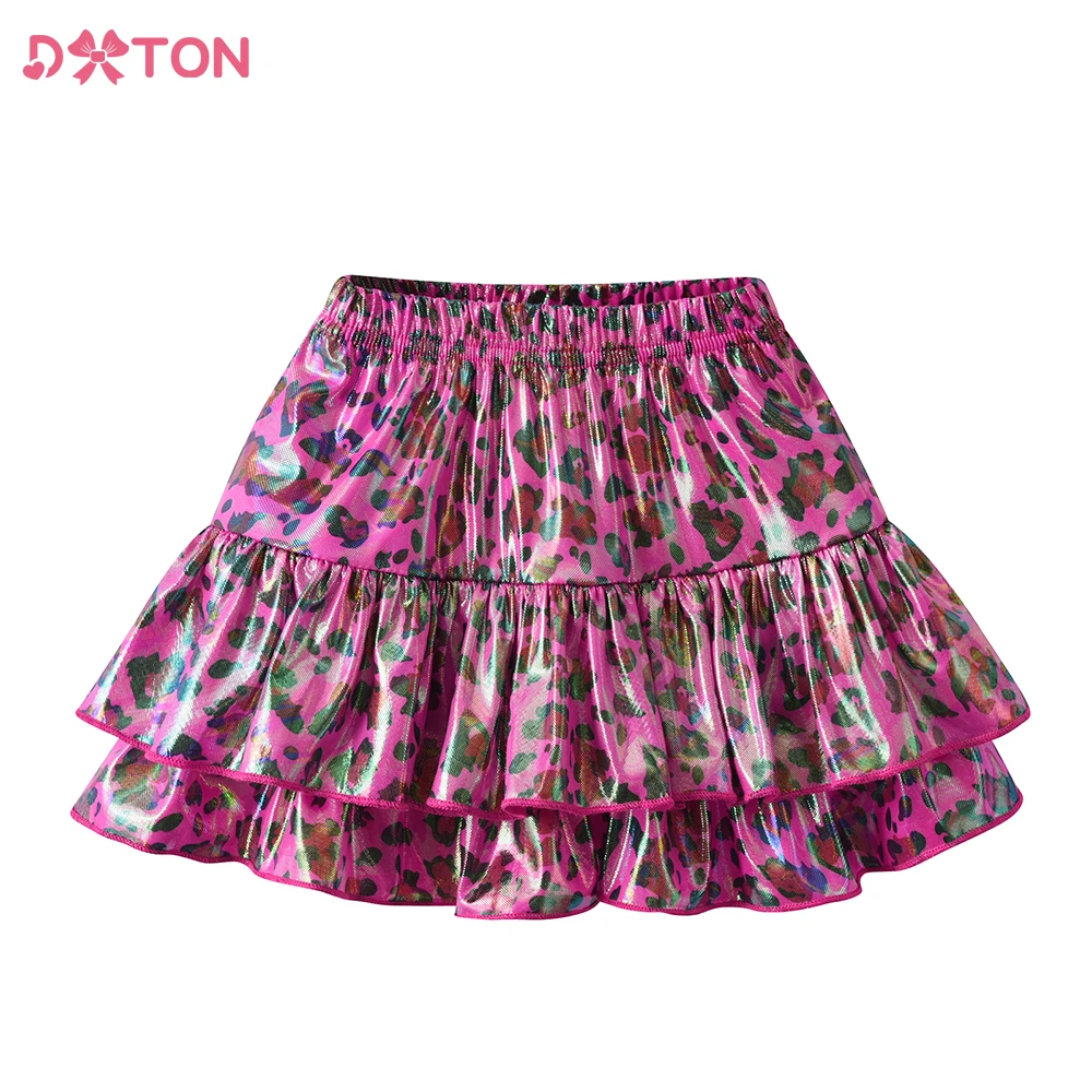 DXTON Girls Leopard Print Fashion Skirts Kids Performance Dance Ballet Layered Skirt Girls Princess Mini Skirts Summer Clothes