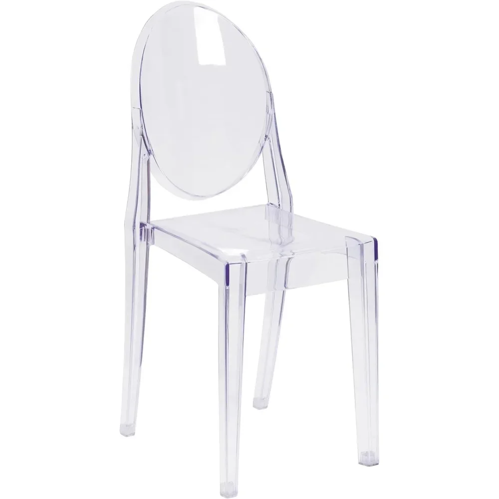 Cheryl Indoor/Outdoor Ghost Accent and Dining Chair with Contoured Seat, Stackable Transparent Restaurant Chair,