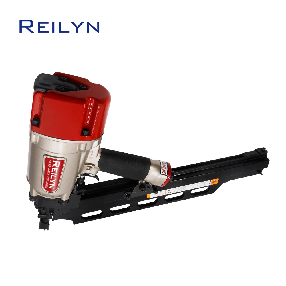 REILYN 21° Pneumatic Brad Strip Nailer Professional Round Head Pneumatic Nail Gun for Wood Pallet Flooring Roof Air Nailer