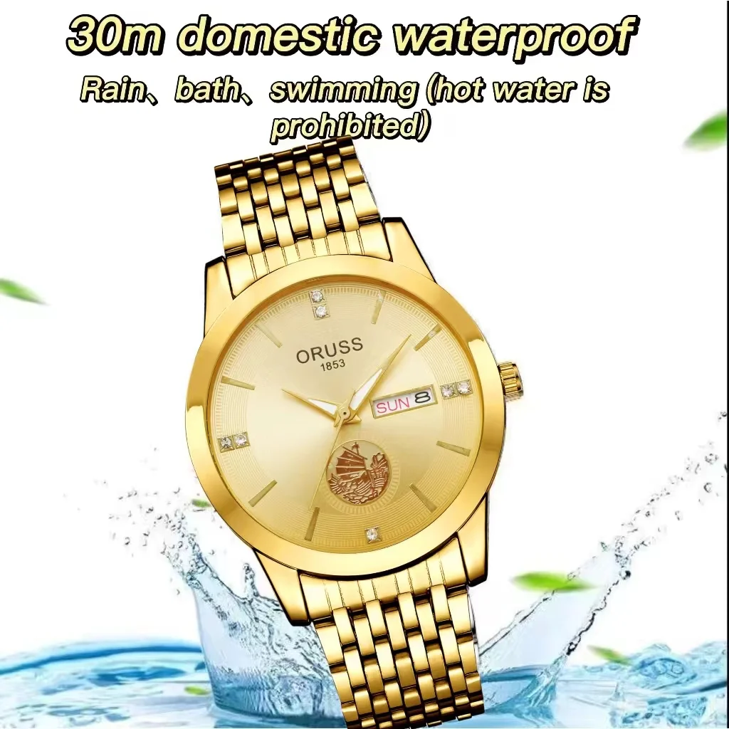 ORUSS Luxury Brand Man Watch Waterproof Luminous Date Week Men's Quartz Wristwatch Stainless Steel Fashion Sports Men Watches