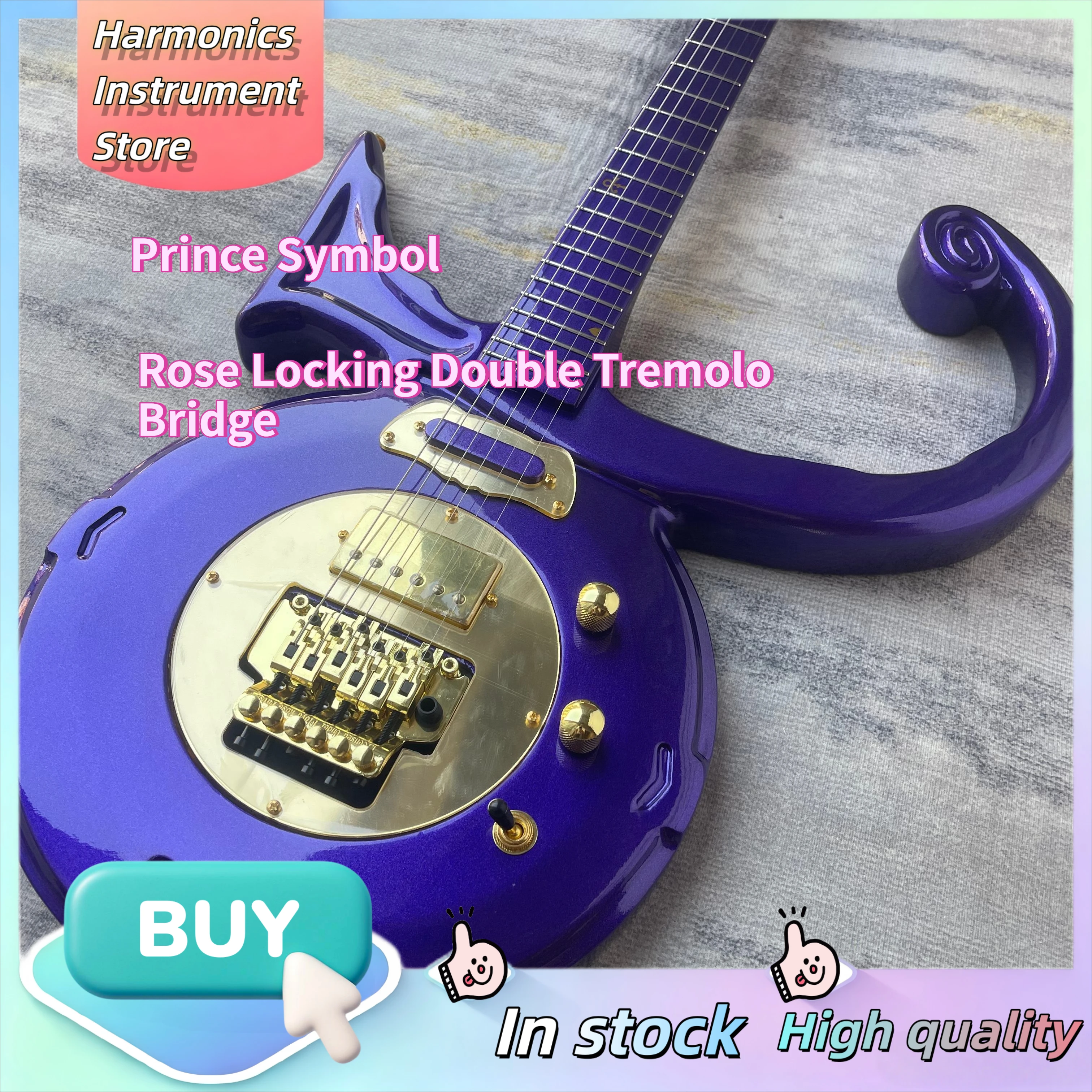 1996 Prince Symbol Unique Electric Guitar Dual Pickup Floyd Rose Locking Double Tremolo Bridge, Metallic Purple Limited Guitar