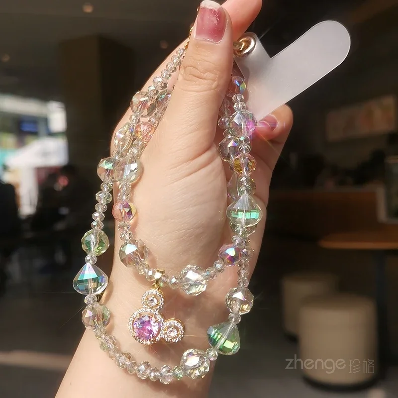 Colorful Crystal Jewel Bracelet Women\'s Mobile Phone Lanyard Short Hand Beaded Chain Wrist Colored Diamond Pendant Bracelet