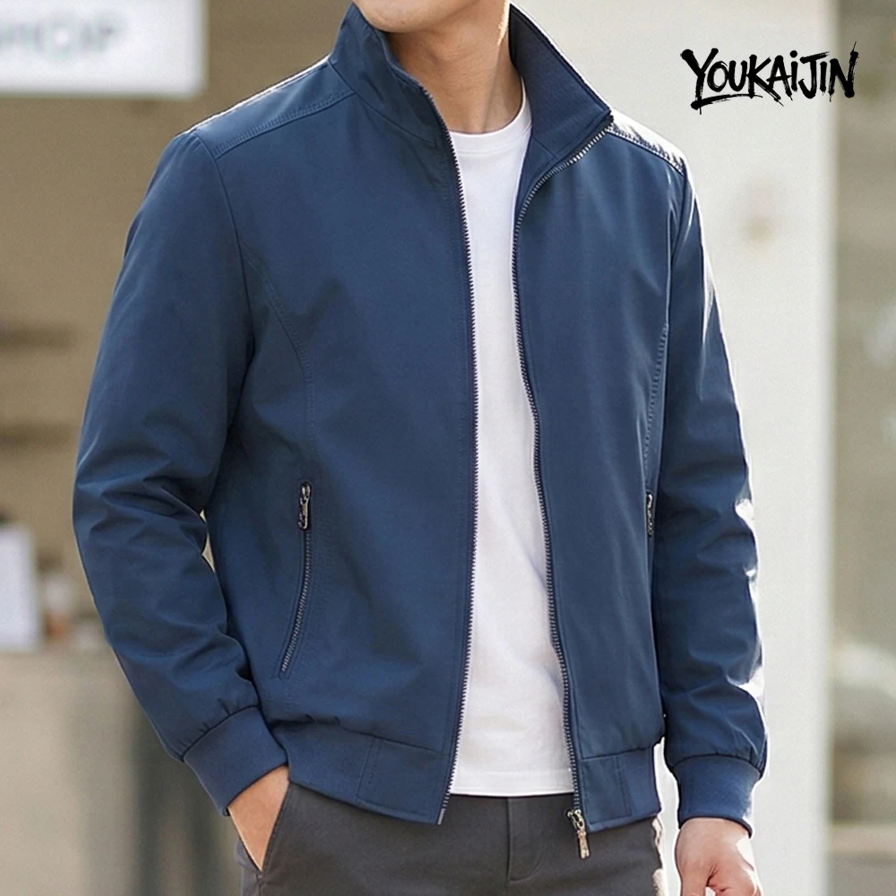 Chaqueta Bomber Casual Coreana de Primavera y Otoño para Hombre, Chaqueta de Moda Sólida y Entallada, Chaqueta con Cuello Alto para Hombre, Tallas S-6XL