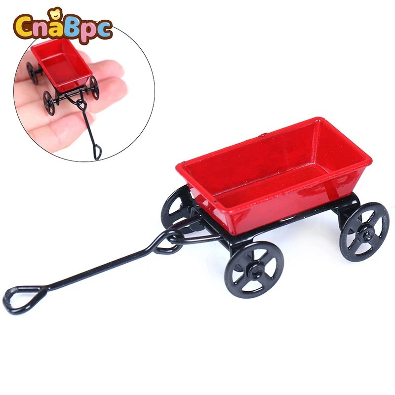 DIY Miniature Metal Pulling Cart Spade Rake Garden Tools For Children Dolls House Miniatures Acce