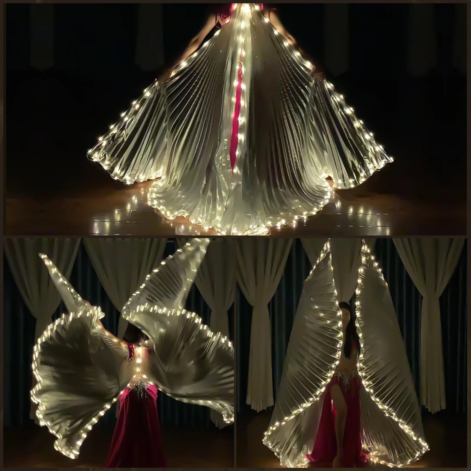 LED Luminescent Cloak Adult Dancers Luminous Butterfly Wing Stage Performance Belly Dancing Party Photo Prop Telescopic Sticks