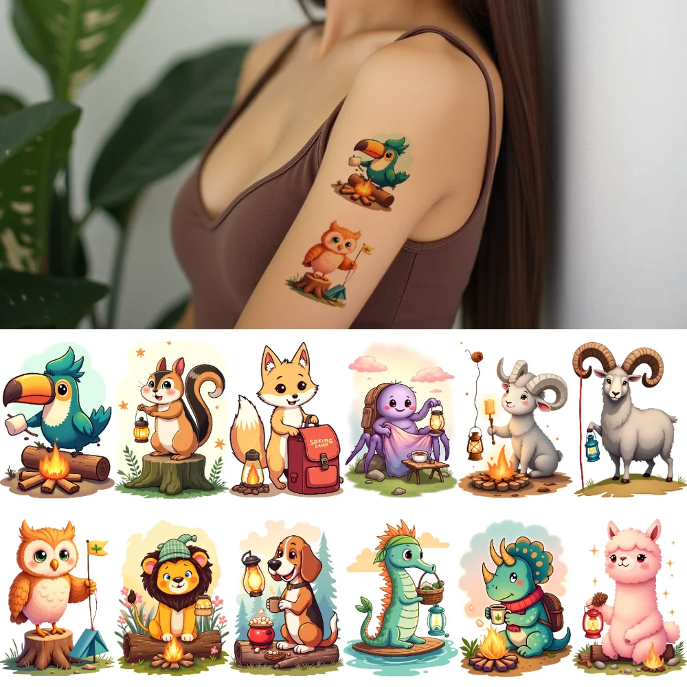 28 قطعة الوشم المؤقت الحيوان التخييم مقاوم للماء طويلة الأمد ملصقات الجسم تصاميم الوشم ملصقات الوشم المؤقت ل