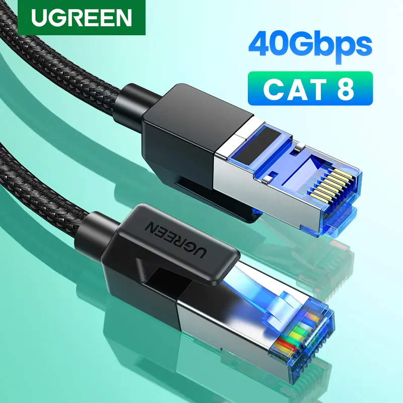 يوجرين كابل إيثرنت CAT 8 40Gbps 2000MHz شبكة نايلون مضفر كابل لان إنترنت لكمبيوتر محمول PS 4 راوتر RJ45 كابل