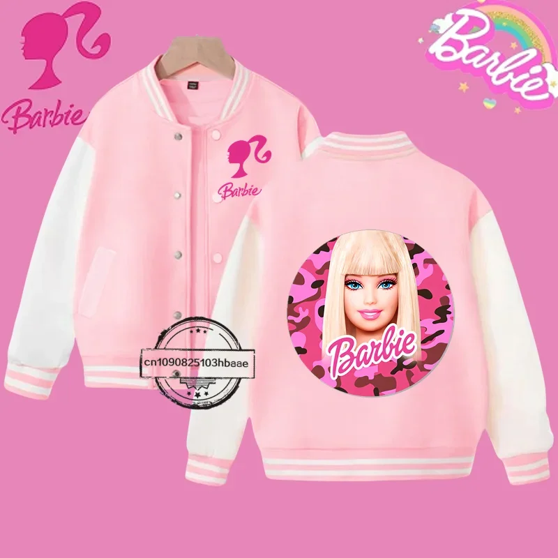 2024 Disney Princess Kids Spring Jacket Barbie Baseball Uniform Cartoon Print Kawaii casual coat dla chłopców i dziewczynek w wieku 2-14 lat