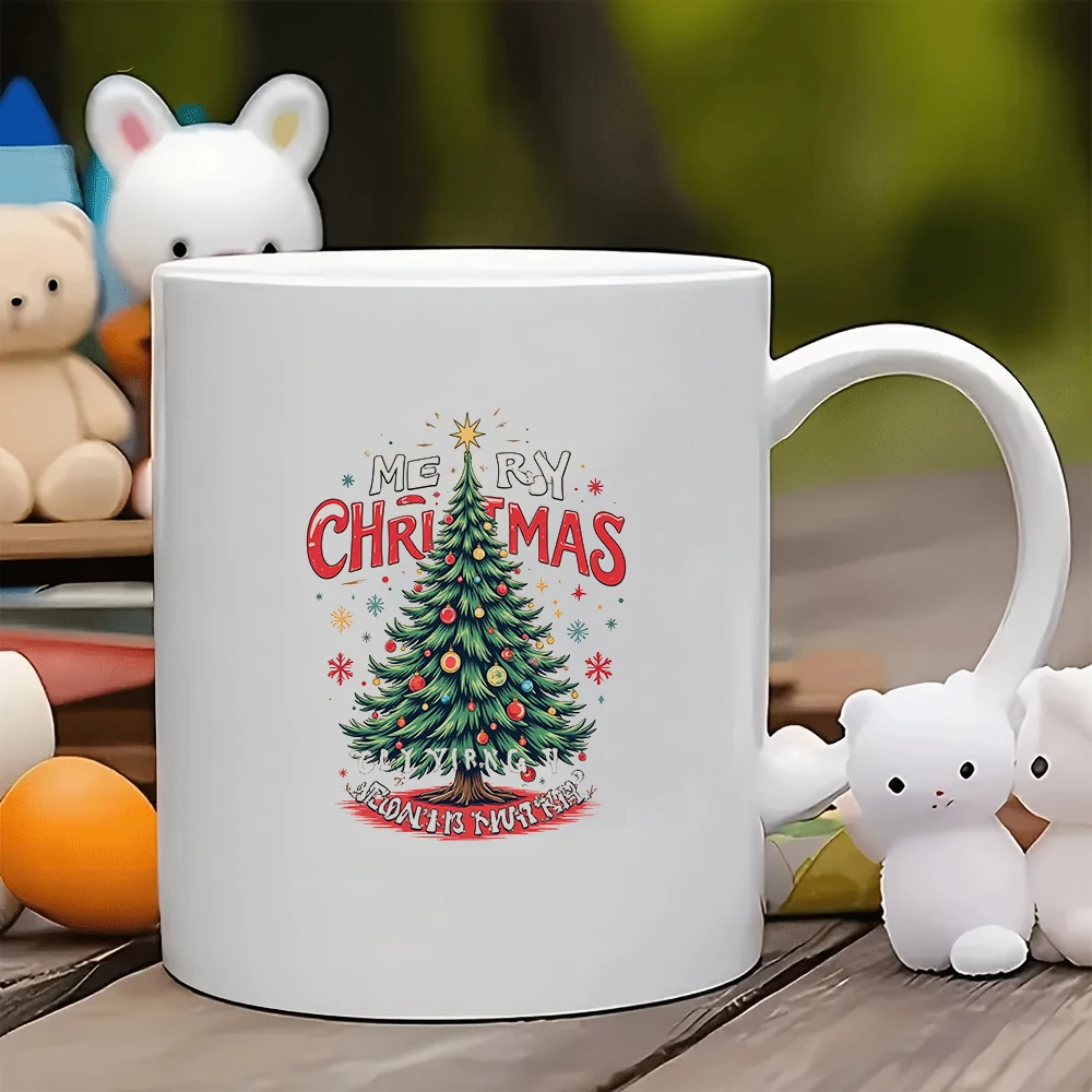 

11oz Cup + Cartoon Christmas Tree Ornament + Merry Christmas Water Cup - Christmas Gift Kids Cup Family Office Coffee Cup