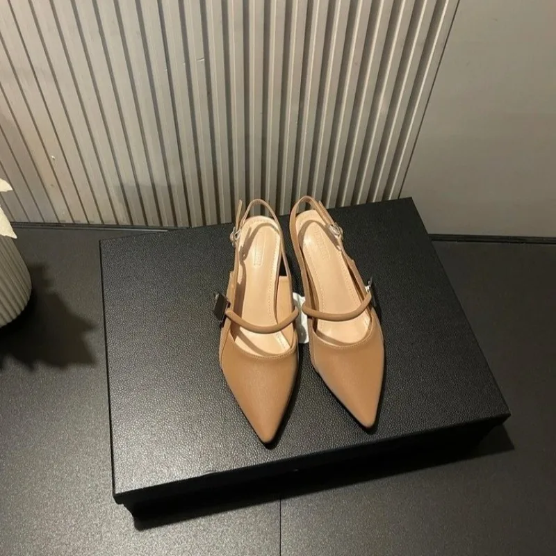 

Hot Selling 2025 Summer Women's Shoes Patent Leather Slip on Pointed Toe Sandal Buckle Slingbacks Mid Heels Pumps Sandalia Mujer