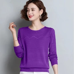 Hollow Out Women's Spring Autumn Coat Long Sleeves 2022 New Pullover Crew Neck Knitted  Female Top Loose Fashion Primer Shirt