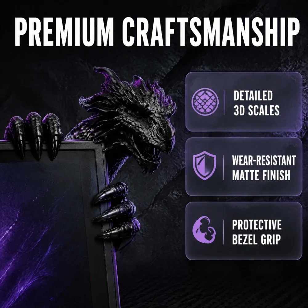 3D Printed Dragon Monitor Clip Figurine Simulated Scales Gothic Style Dragon Gamer Desk Statue Wear-Resistant No Adhesive