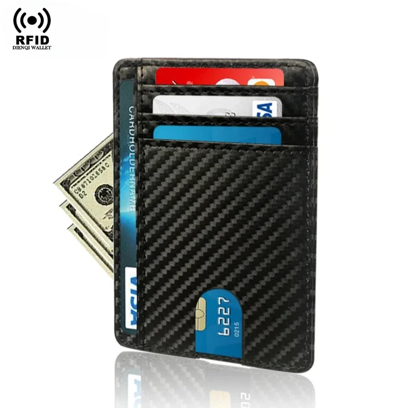 Slim Wallet Carbon Fiber RFID Blocking Credit Card Holder Pu Leather Minimalist Ultra Thin Vallet Male Smart Wallets for Men