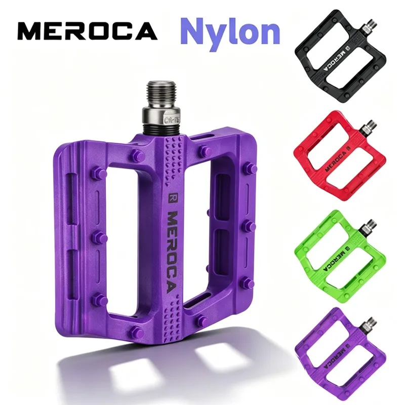 

MEROCA nylon pedals for bicycle DU sealed bearing red purple green Black bicycle pedals Widened Anti-slip MTB Road bike pedals