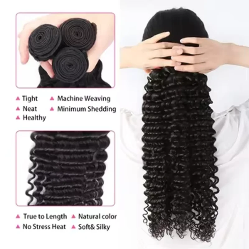 26 28 30 inch Natural Black Color Deep Wave Bundles Human Hair  Deep Wave Bundles Brazilian Remy Wet and Wavy Bundles