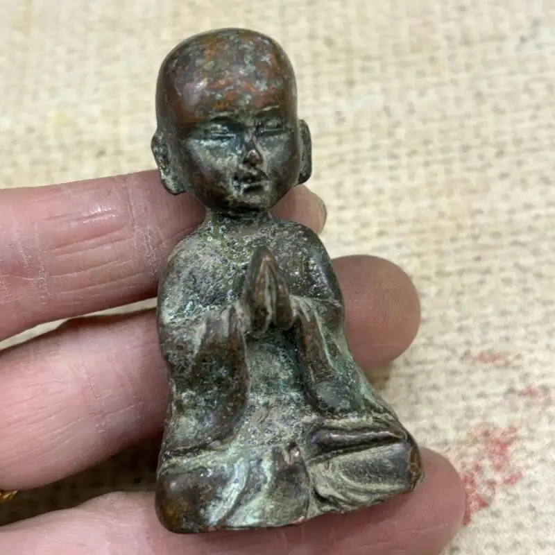 Figura Decorativa de Monje Pequeño de Bronce Antiguo Tradicional Chino, Artesanía Decorativa, Ornamento Budista, Exquisita Artesanía