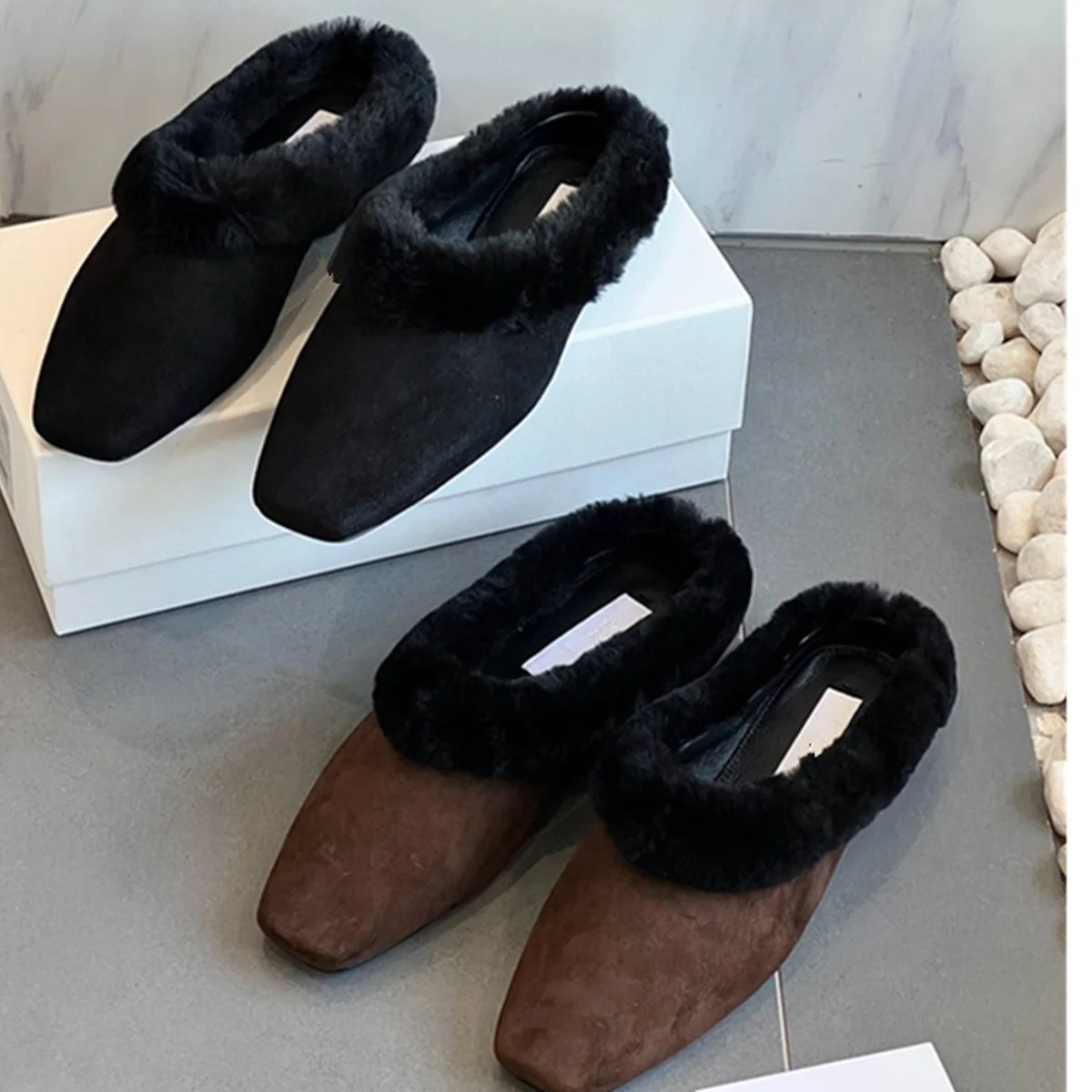 

Jenny & Dave минималистичные французские модные женские шерстяные тапочки, итальянские замшевые туфли-мюли из натуральной кожи с квадратным носком в стиле ретро для Woma