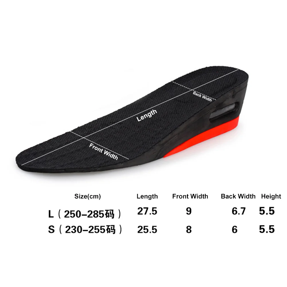 

Pair Height Increase Shoes Pad Comfortable Insole Size L Removable Lift Pads Breathable Soft Damping Inserts for Men