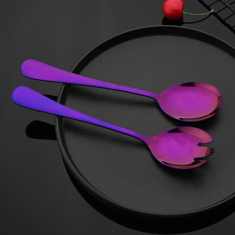 Purple Stainless Steel Dinnerware Set Soup Spoon Colander Spoon Service Spoon Salad Fork Cake Spatula Set Baking Accessories