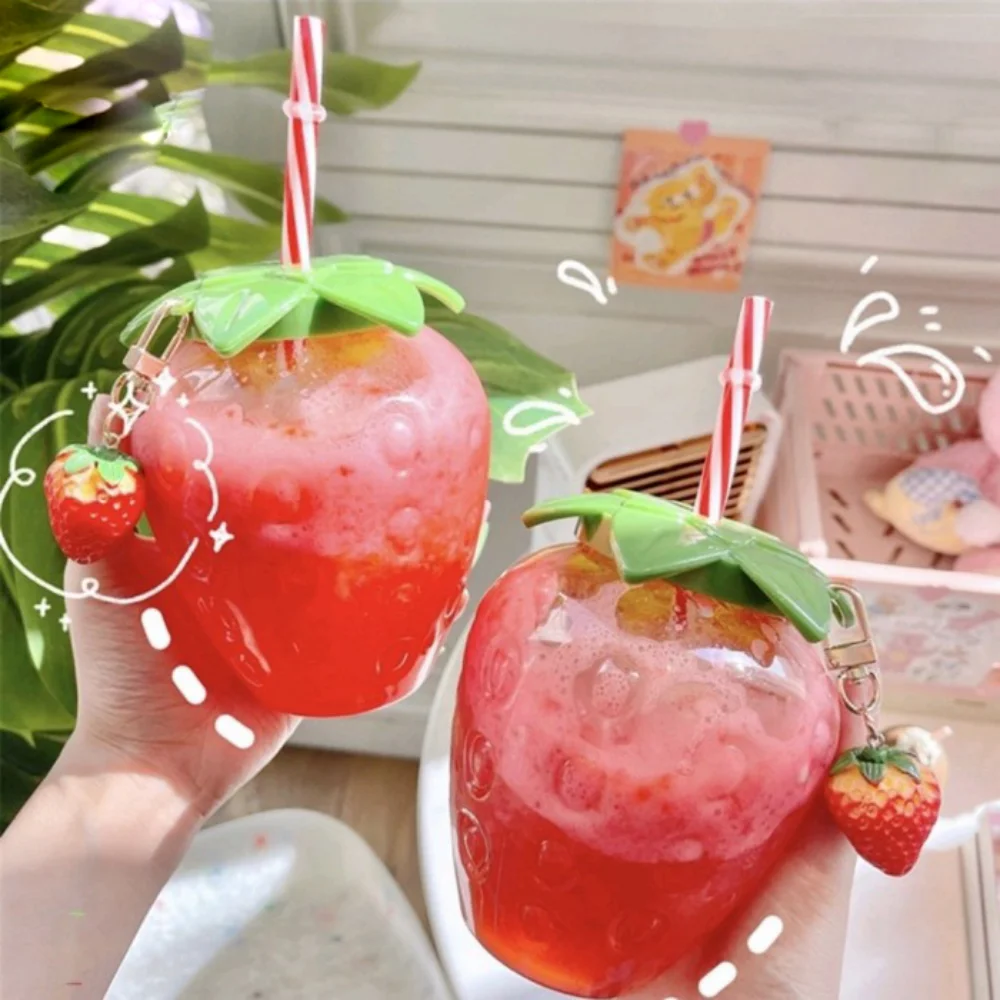 500ml Strawberry Straw Water Bottle Summer Cute Milk Coffee Straw Cup For Home Cartoon Water Bottle Juice Bottle Drinking Cup