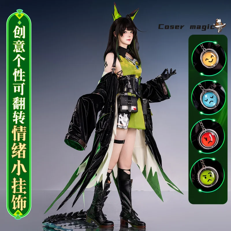 

Arknights Mon3tr Cosplay Costume M3 Uniform Black Green Outfit Headwear Rhodes Island Halloween Party for Women Girls Props