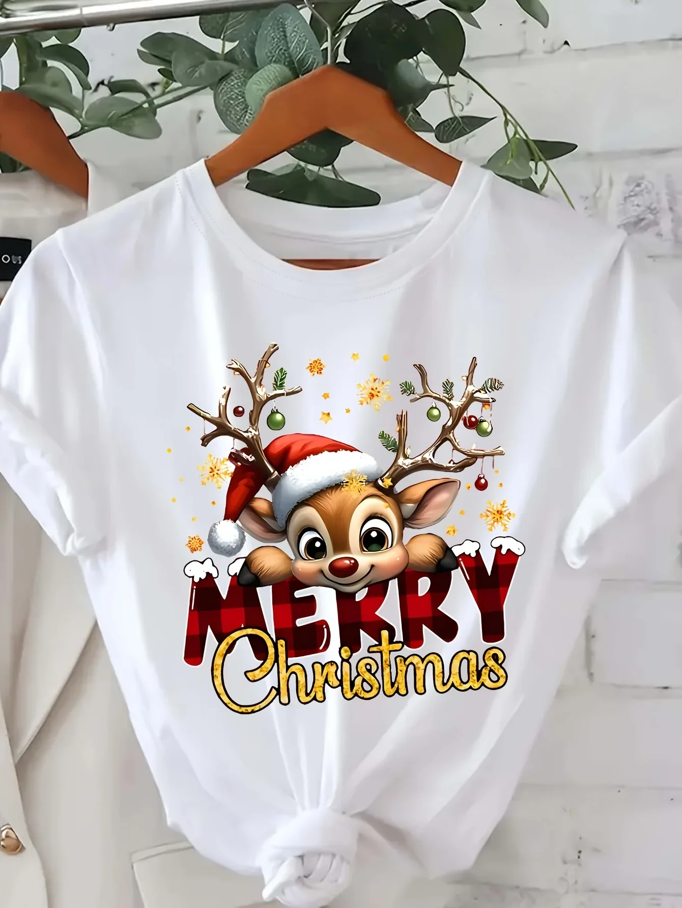 Women'S Festive Deer Christmas Graphic T-ShirtCrew Neck Short Sleeve Casual Top Harajuku Short Sleeve Casual Aesthetic Clothes