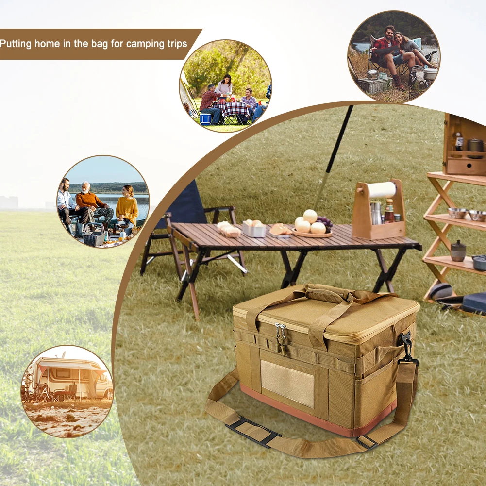 

Сумка для хранения для кемпинга, сумка для пикника, вместительный органайзер для посуды, сумка через плечо, складной контейнер для хранения на открытом воздухе