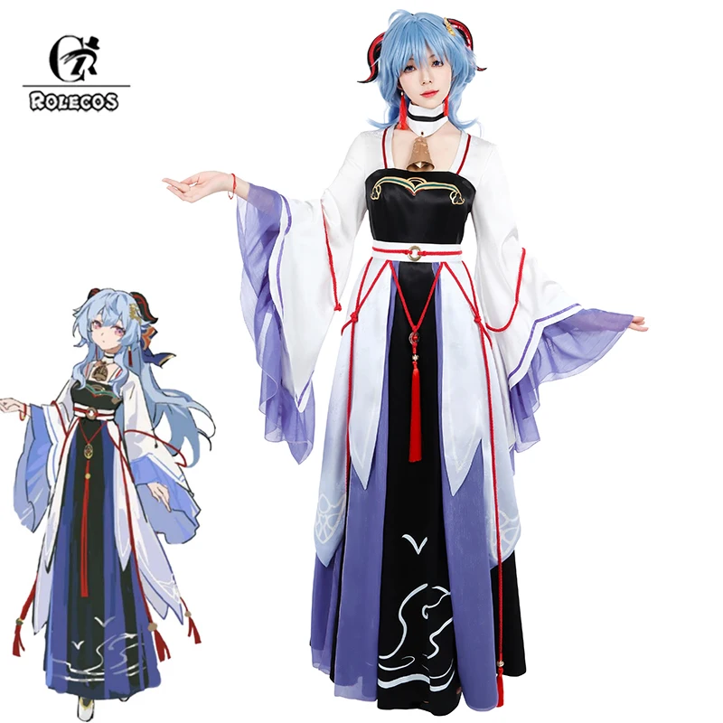 

ROLECOS Game Genshin Impact Ganyu Hanfu Cosplay Costume Ganyu Women Uniform Halloween Party Fullset Outfit Suit