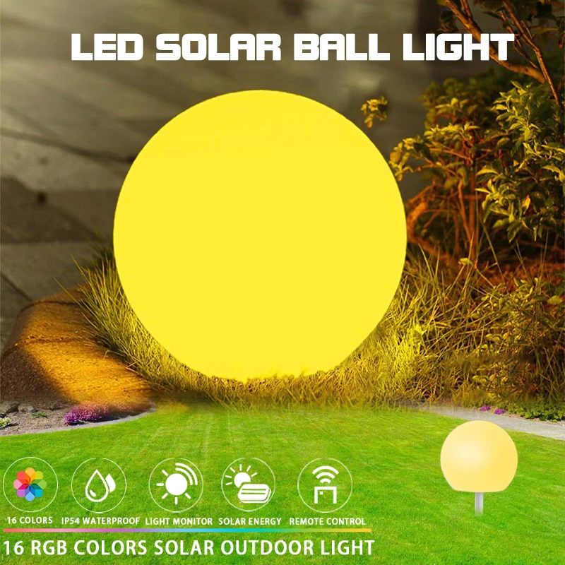 

LED Solar Ball Lamp RGB 15-25cm Out Gatherings Atmosphere Light Colorful Wireless Decorative Garden Lawn Light with Controler