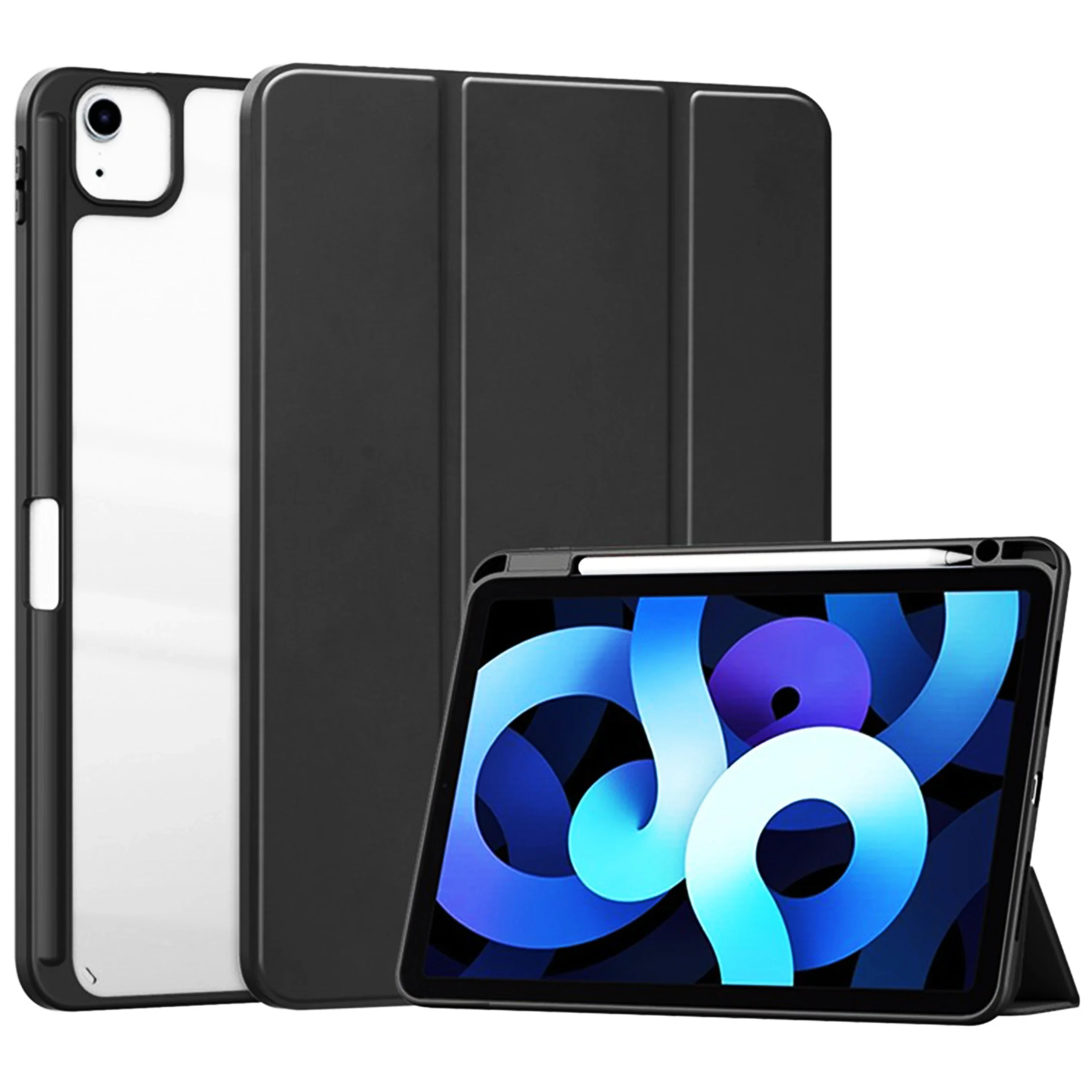 For Apple iPad pro 11 2025 M5 Case with Pencil Holder: Tri-Folding Acrylic Clear Back Smart Cover For iPad pro 11 (M4/M5）