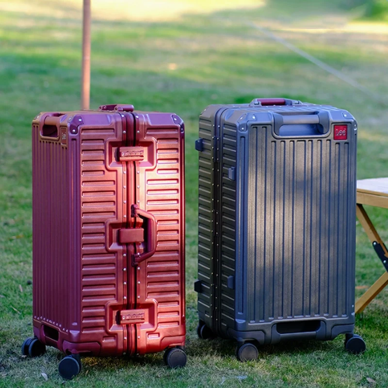 

Large Size Aluminum Frame Travel Suitcase with Cup Holder Multifunctional Carry-On Luggage Durable Rotating Wheel Trolley Case