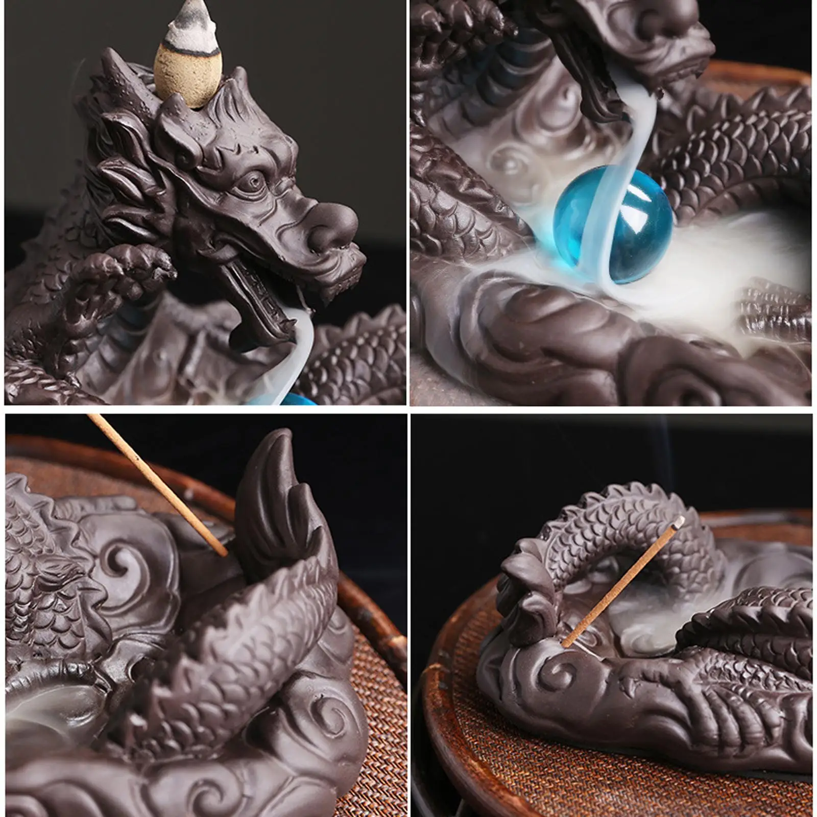Backflow Incense Burner Home Fragrance Decoration Gift Desktop Dragon Figurine Waterfall Incense Holder for New Year Office