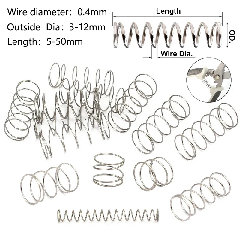 

10 Pcs 304 Stainless Steel Compression Spring, Return Spring, Steel Wire Diameter0.4mm Outside Diameter3-12mm Length 5-50mm