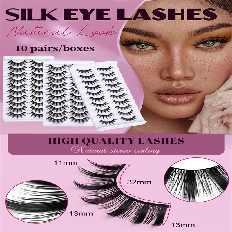 3D thick and voluminous little devil cross-border 10 pairs of synthetic fiber hard-wool false eyelashesfalse eyelashes