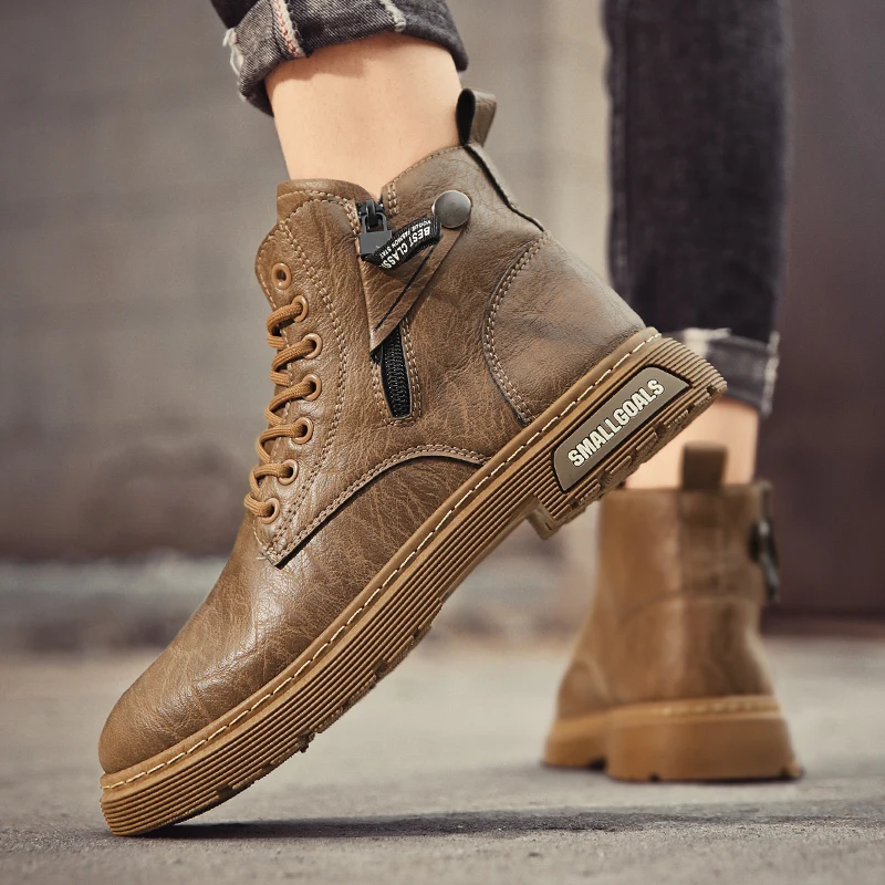 

Мужские ботинки, четырехсезонные повседневные ботинки на мягкой подошве, противоскользящие, износостойкие, уличные, на толстой подошве, высокие кеды, универсальные рабочие ботинки, Zapatos