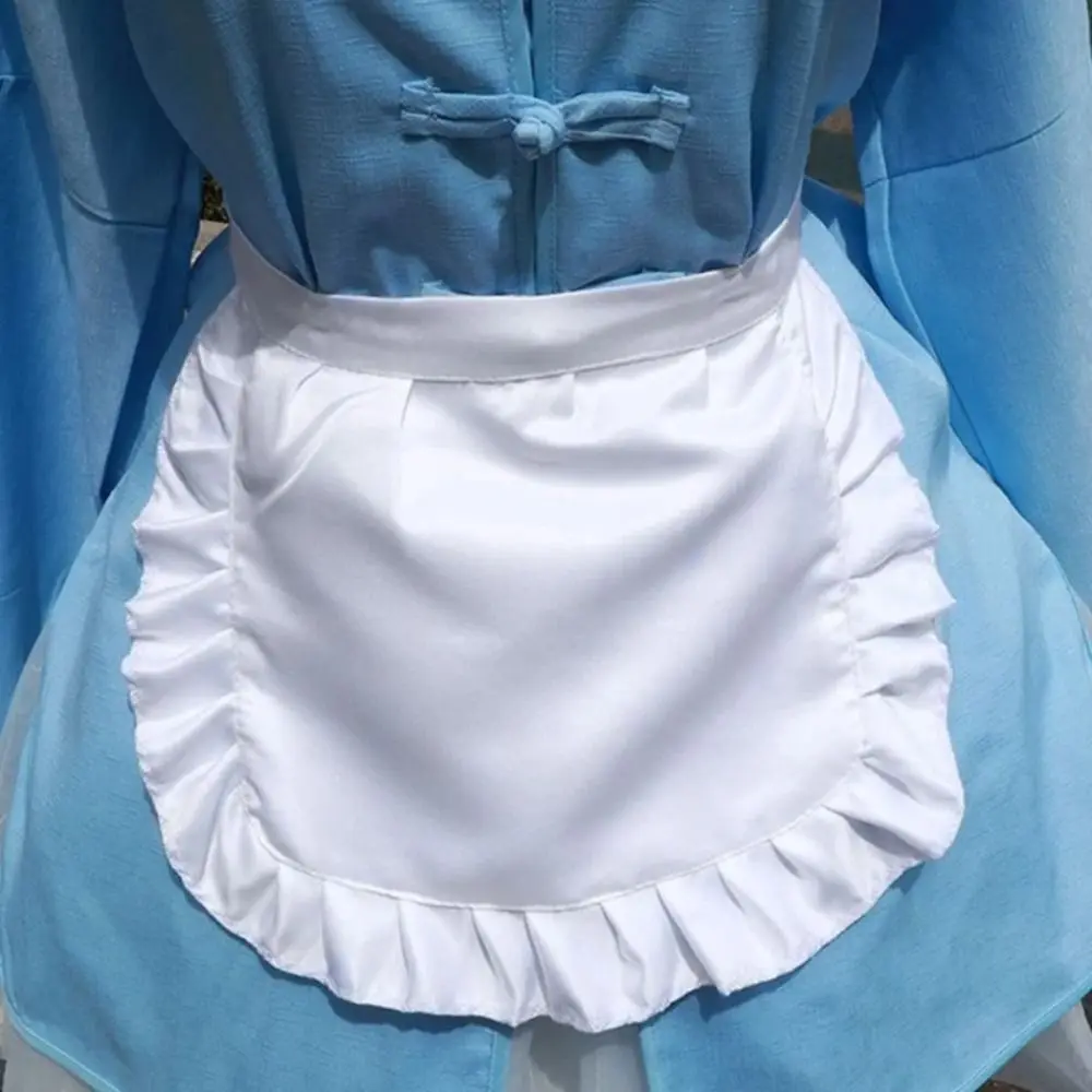

1Pcs New Waitress Maid Style Waist Apron Cosplay Costume Black White Cooking Aprons Cute Polyester Half Apron Kitchen Party