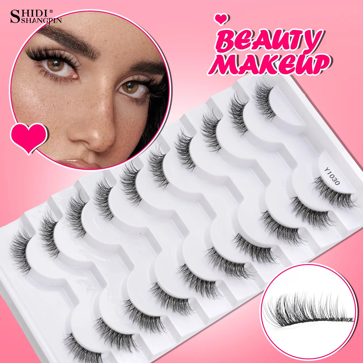 5/10 ペアハーフまつげナチュラルロング 3D ミンク偽まつげ翼ふわふわキャットアイまつげエクステンションクリアボンドメイク