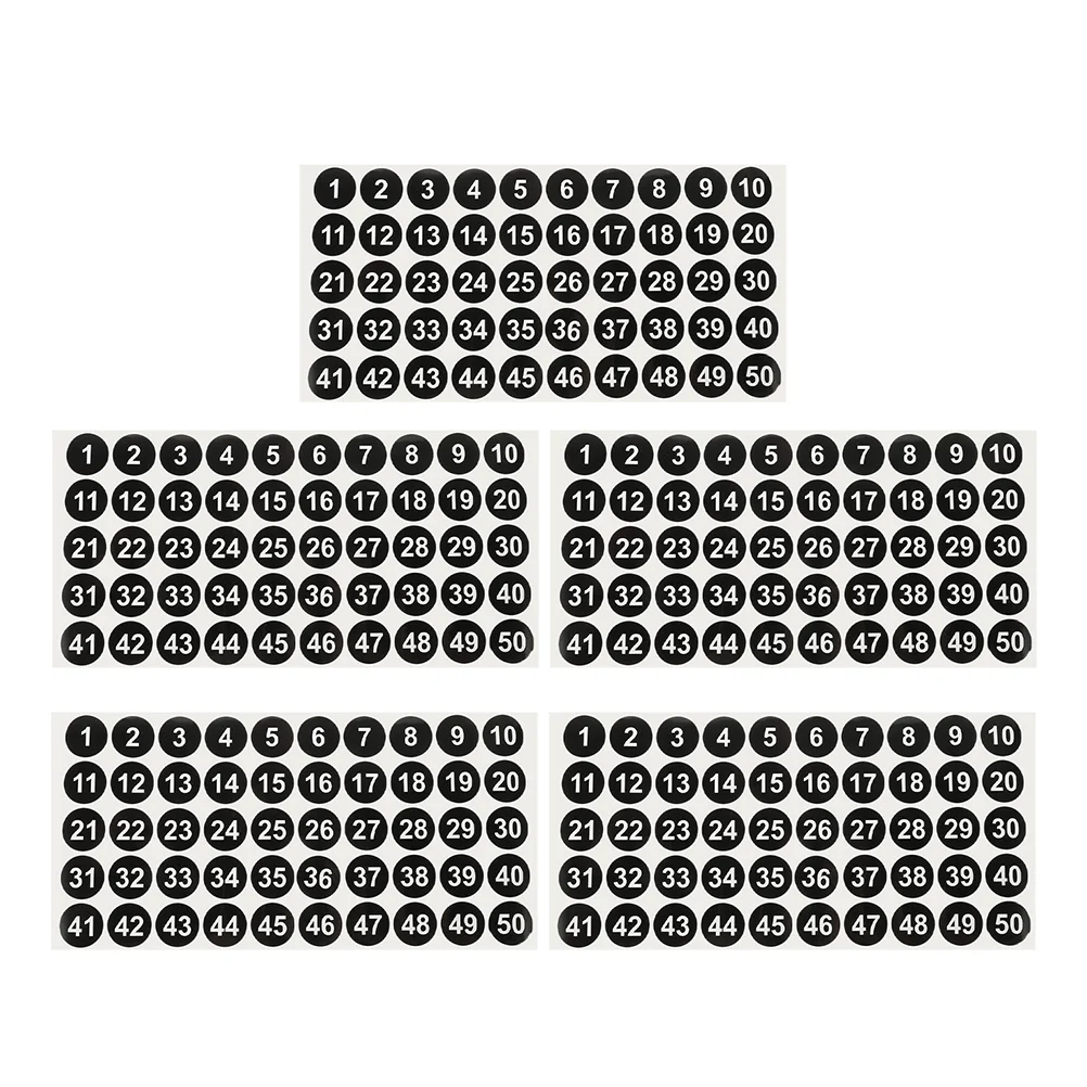 5 Blatt runde Nummernetiketten, Identifikationsaufkleber für bis 50 Aufkleber, selbstklebend, klein