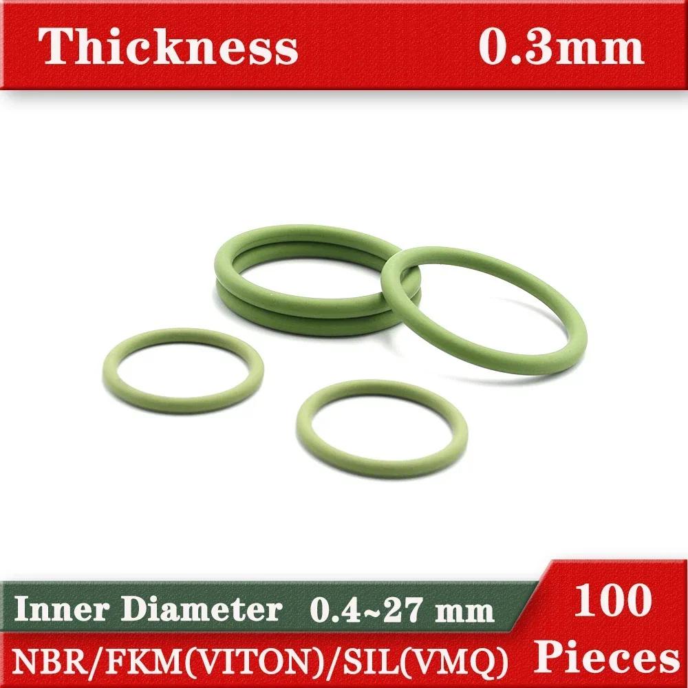 100 Pieces NBR FKM SIL o ring gasket Thickness 0.3 mm Nitrile Rubber Fluororubber Silicon ring o-ring seal section ID 0.4 ~ 27mm