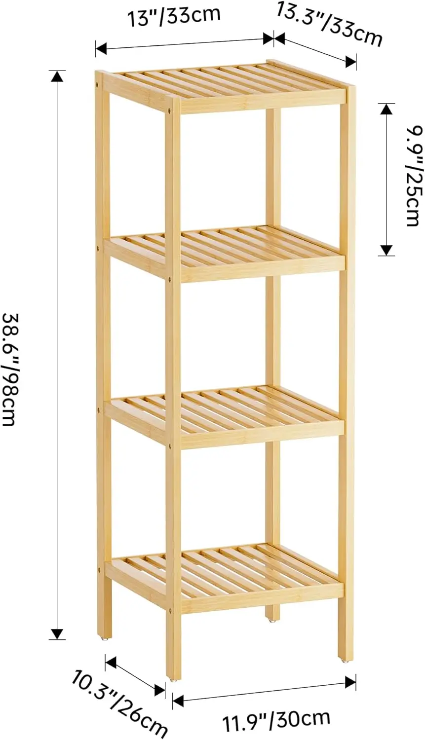 4-Tier Bamboo Bathroom Shelf, Multifunctional Storage Rack for Kitchen, Bedroom, Living Room (Natural)