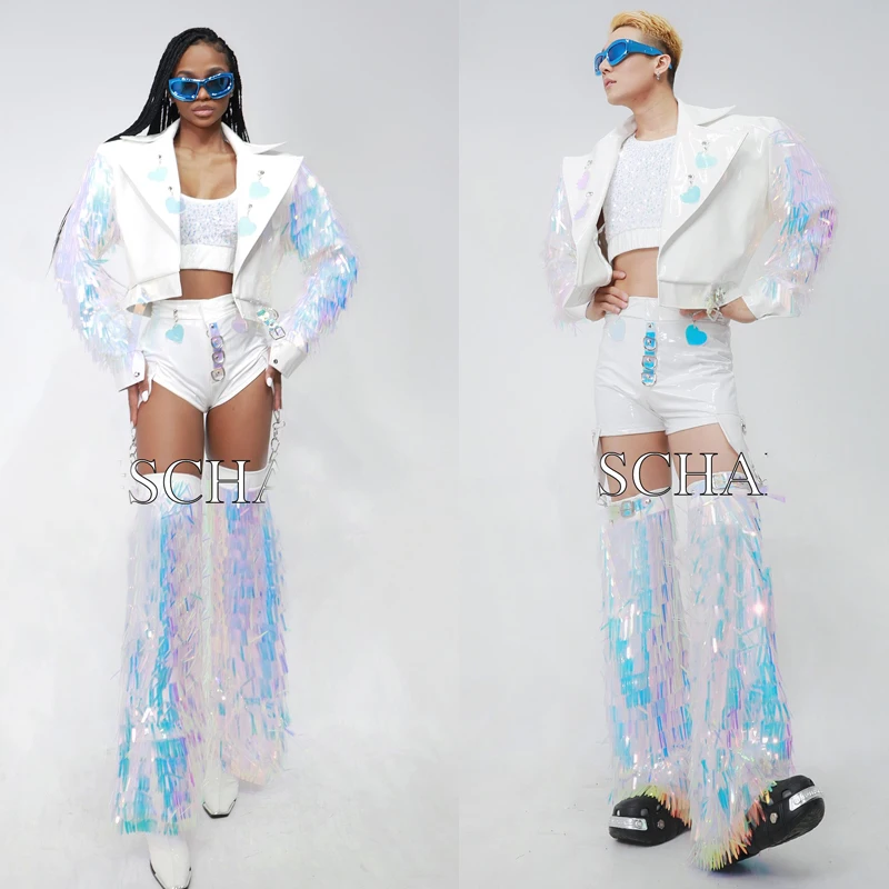 Sexy Jazz Dance Clothing Women Group Kpop Clothes Sequins Set Men Gogo Dance Costume Stage Performance Wear Rave Outfit DWY9679