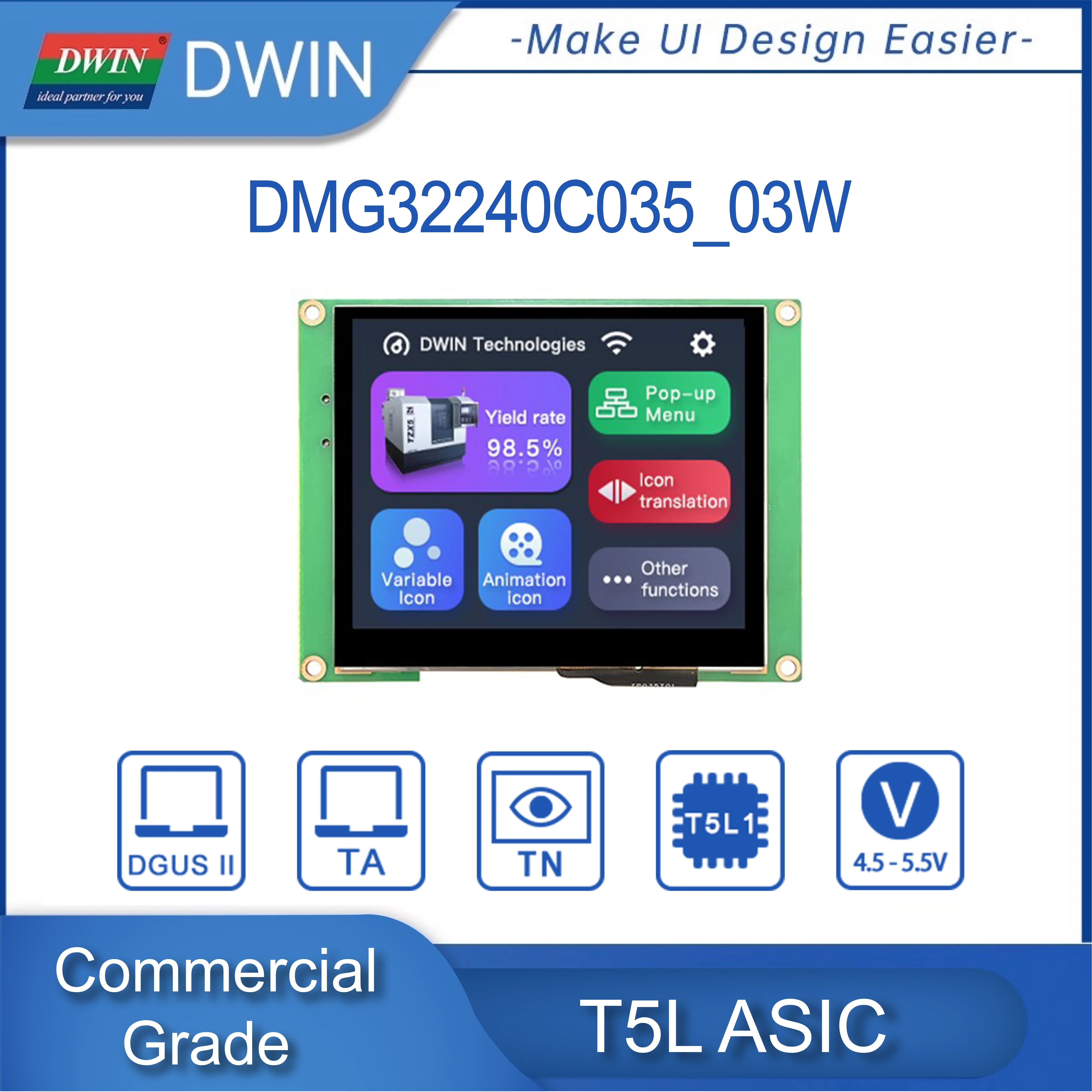 DWIN 3.5 Inch TFT TN/IPS LCD Module Commercial HMI Screen Touch Display TTL 320*480/320*240 DMG32240C035_03W/ DMG48320C035_03W