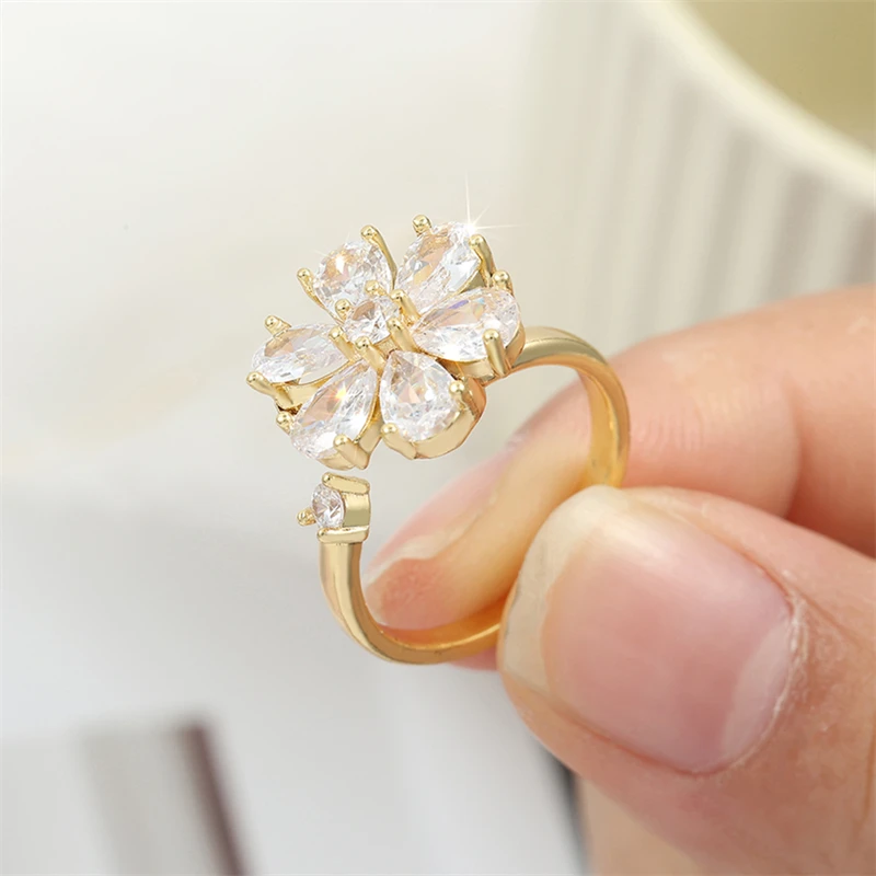 Rakol Epiphyllum rotatable open ring for women new summer temperament double layer zircon rotating ring girls gift