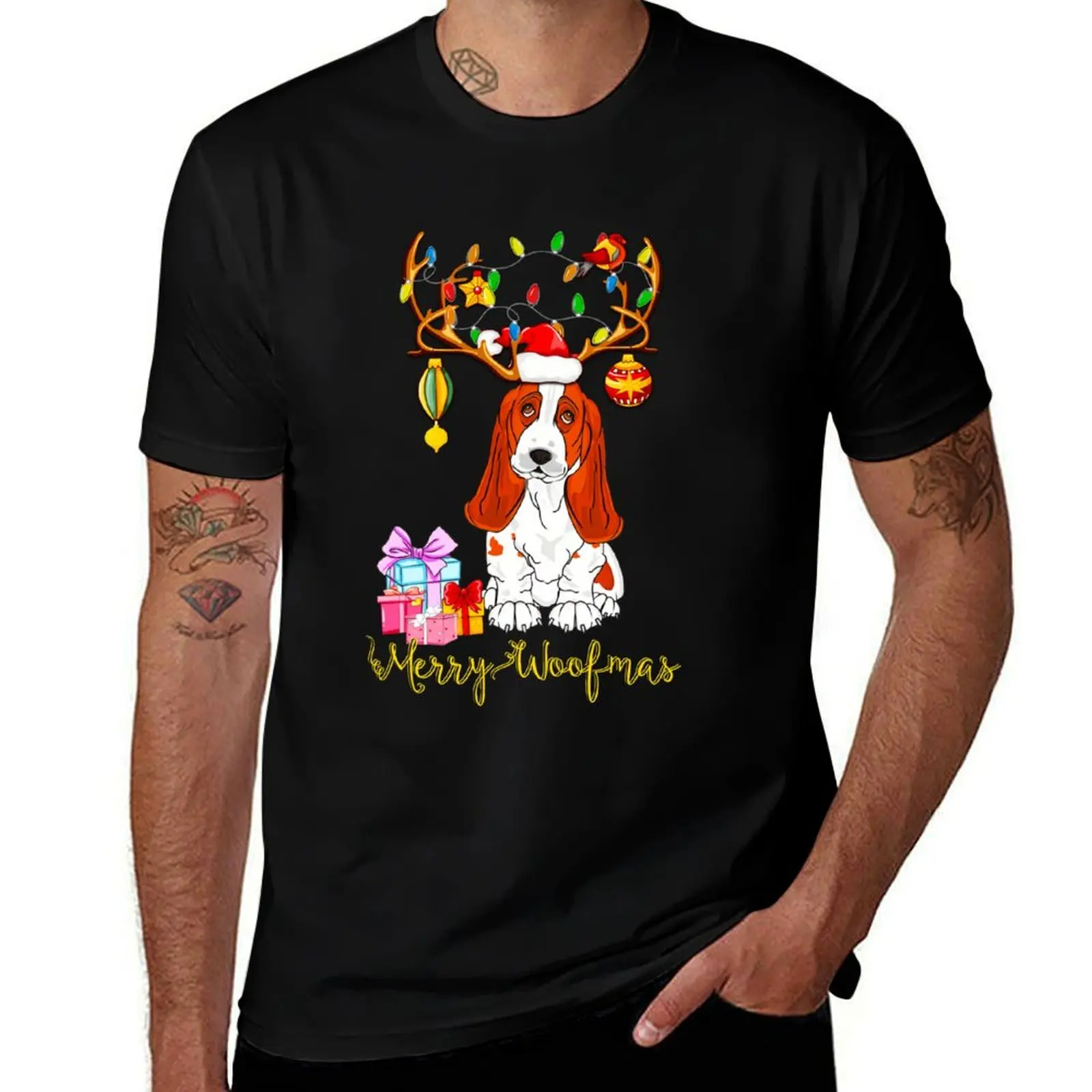 Merry Woofmas Basset Hound Christmas Dog Lover Xmas Gift T-Shirt Work Casual Loose Fit T-Shirt