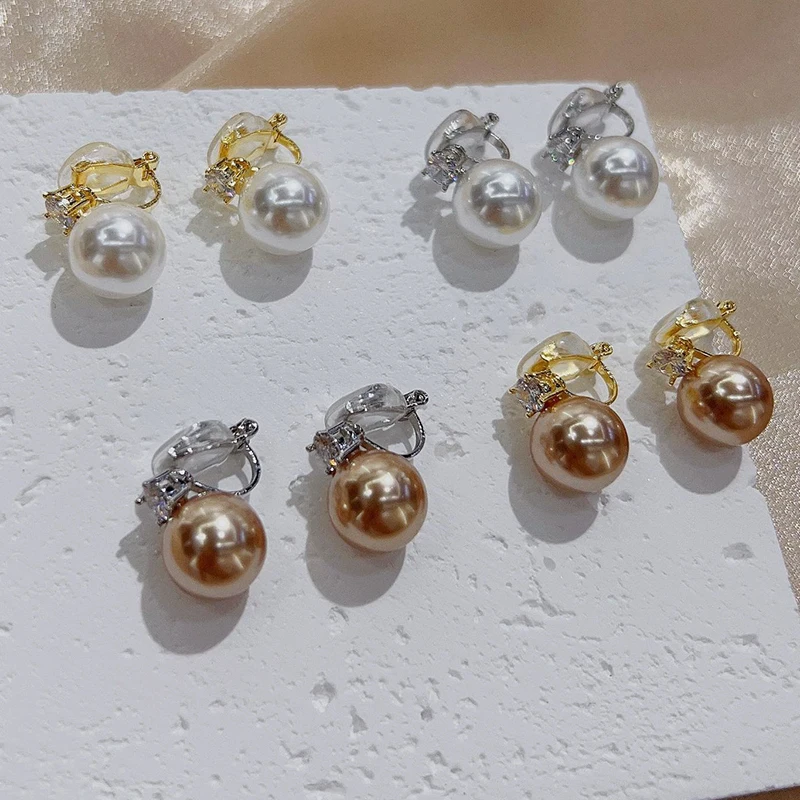 Korean Style Luxury High Quality Imitation Pearl Clip on Earrings for Women Elegant Non Pierced Drop Ear Clips Wedding Jewellry