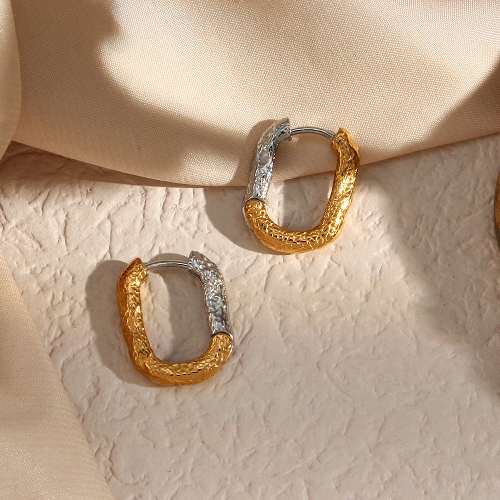 Vintage Gold and Silver Color Mixed Irregular U Shape Hoop Earrings For Women Stainless Steel Hoop Earrings For Woman