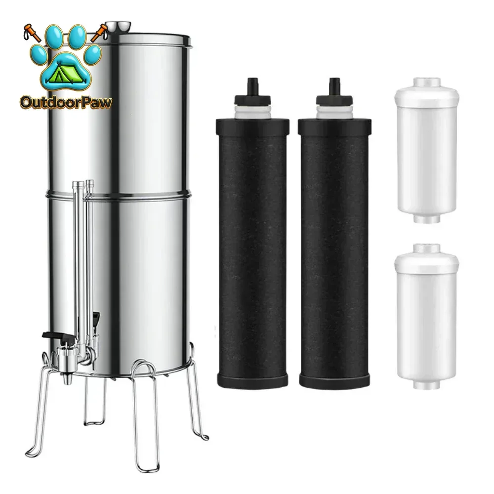 Gravity Fed Water Filtration System NSF 42/53 Standards 304 Stainless Steel Gravity Water Filter with Activated Carbon Filter