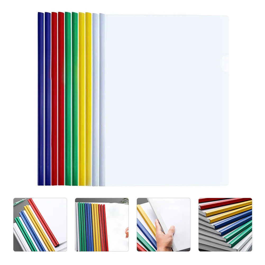 10 Pcs Folder Files Organizer Binder Clips Paper Holder Tie Rod Document Folders Office Clamps Pull Plastic A4 Holders Desks