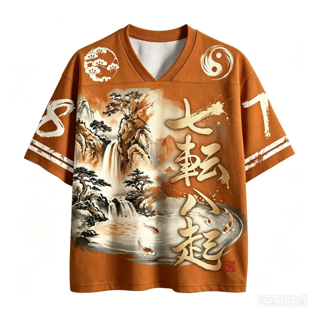 Japanese Tai Chi Pine Tree Sports 3D Print Men T-shirt  V-neck Harajuku Trendy Casual Quick-Dry Breathable Parent-Child Clothing