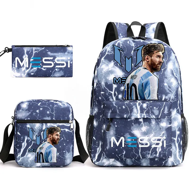 Sports Football Messi Backpack with Shoulder Bags Rucksack Casual School Bags for Boys Girls Women Student Teenagers Sets